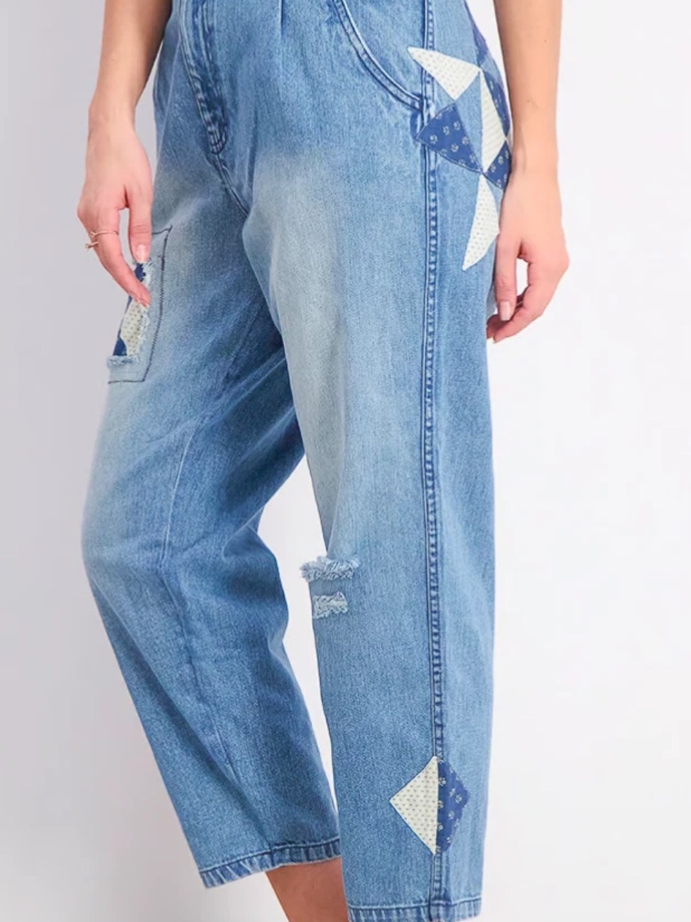 Free People Down To Earth Jeans Embroidered Patchwork Denim Boho Women’s Size 27 - Picture 6 of 14